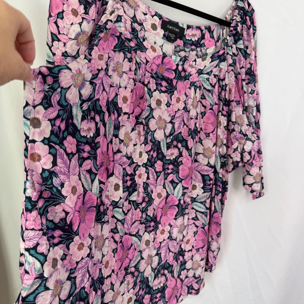 Karen Kane Womens 1X Square Neck Floral Tie Sleeve Viscose Boho Top NWT $158 - Picture 3 of 9
